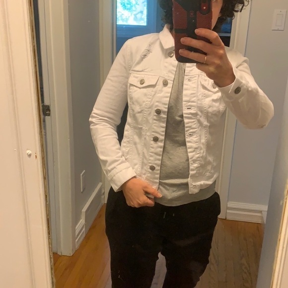 Old Navy White Distressed Denim Jacket XS - Picture 8 of 8